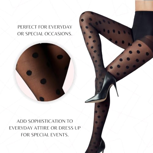 PENTI Big Polka Dot Tights for Women | Black Pattern Pantyhose 30 Denier Sheer High Waist Swiss Dot Pantyhose2