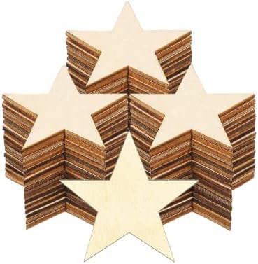100pcs 5CM/1.97inch Star Shape Unfinished Wood Pieces Christmas Blank Wood Pieces Wooden Cutouts Ornaments for Craft Project and Christmas Party Wedding Decoration