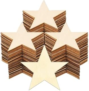 100pcs 5CM/1.97inch Star Shape Unfinished Wood Pieces Christmas Blank Wood Pieces Wooden Cutouts Ornaments for Craft Project and Christmas Party Wedding Decoration
