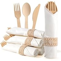 Pre Rolled Napkin and Bamboo Cutlery Set