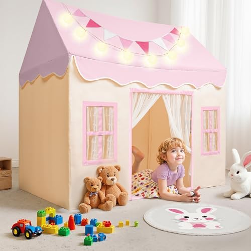 SYNCFUN Tienda de campaña infantil para interior con alfombrilla y luces, tienda de juegos para niños, casa de juegos para interiores 129,5*89*132 cm, tienda de princesa, tienda de juegos para niños