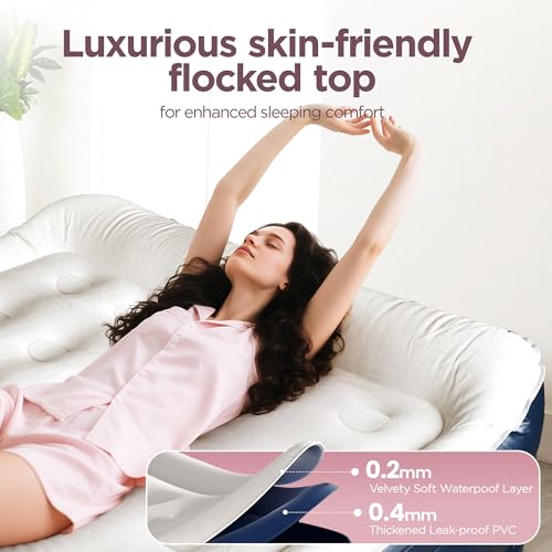 CHERIMOR Queen Air Mattress with Built in Pump, 20.5\" Elevated Integrated Pillow Top Blow Up Mattress, Supports 800 lbs, Portable 3 Min Self Inflating Inflatable Bed for Guests, Home & Camping