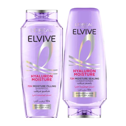 LOreal Paris Elvive Hyaluron Moisture Hydrating Shampoo 400ml + Conditioner 360ml for Frizzy & Dehydrated Hair