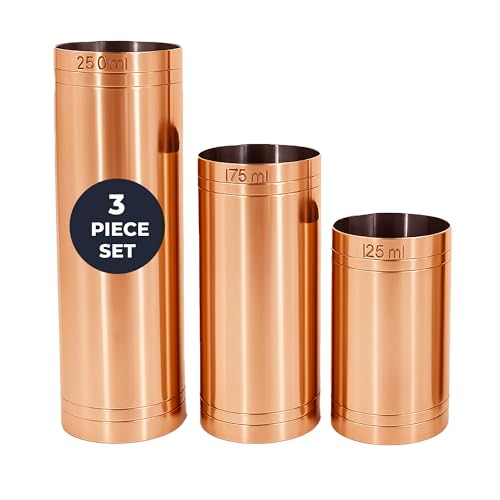 Chabrias Ltd 3 Pack Copper 125ml 175ml 250ml Premium Stainless Steel Copper Thimble Measure Barware Home Bars Cocktail Stations & Bartenders Government Stamped