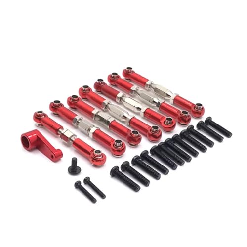 Rc Special Connecting Rod for Wltoys 144002 144001 144010 124016 124017 124018 124019 Metal Linkage Steering Tie Rod Set Servo Arms RC Car Parts Replacement and Use(Red)