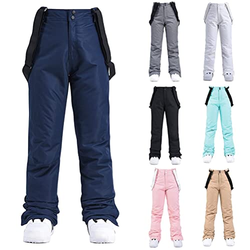 ORANDESIGNE Pantalón de Esquí para Mujer Hombre Pantalón Funcional Outdoor con Acolchado Termoaislantev Impermeables Pantalón de Babero Pantalon de Trabajo Ocio de Esquiar A Rosa XXL - imagen 2