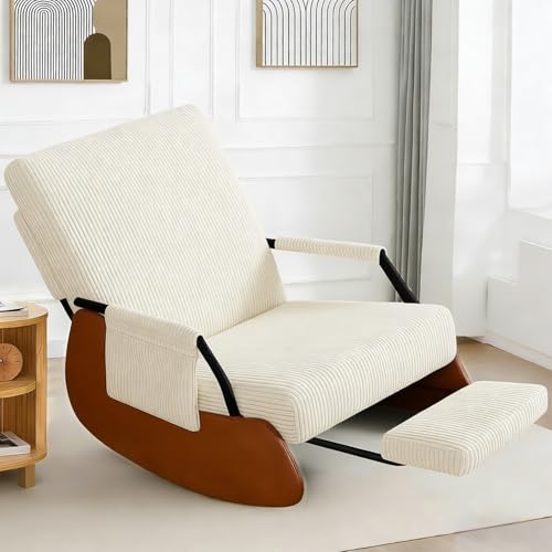 Rocking Recliner Chair Adjustable Backrest Lounge Chair with Footrest Reclining Chair Leisure Single Seat Comfy Chair for Living Room Bedroom Balcony (White)