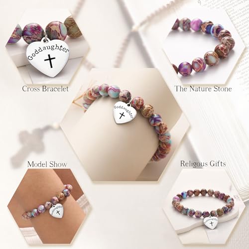 Image of Cross Bracelets for Women, Christian Gifts for Women Stocking Stuffers for Teens Cross Bracelet Imperial Nature Stone Bead Bracelet Confirmation Baptism Gift for Teen Girls Christmas Religious Gift Cathlic Faith Jewelry