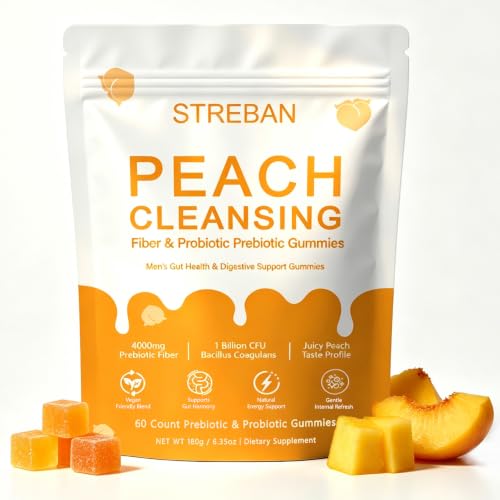 STREBAN Peach Pre+Probiotic Fiber Clean Gummies for Men 60 Count (1)