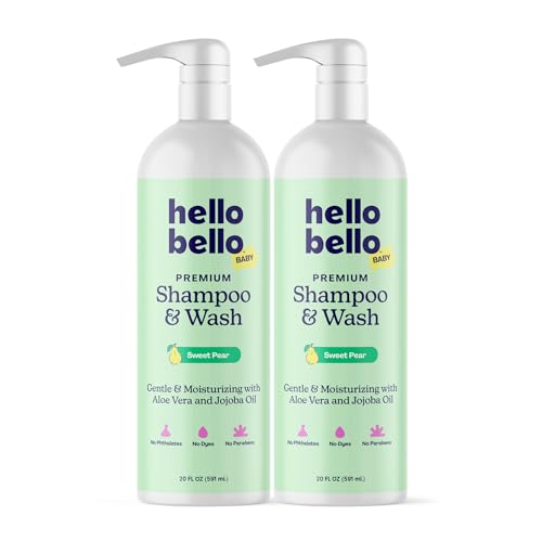 Image of Hello Bello Sweet Pear Shampoo & Body Wash, Hypoallergenic, Dermatologist & Pediatrician Tested Formula for Babies & Kids, 20 FL Oz (Pack of 2)