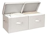 StorageWorks Fabric Storage Bins with Lid, Decorative Storage Boxes for Shelves, Stackable Closet Organizer Basket with Handles, Large, Khaki and Beige Stripes, 2-Pack
