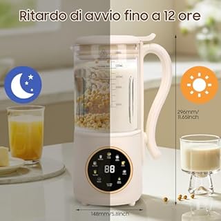 Macchina per Latte di Soia, 1400ml Automatico Multifunzionale Macchina per Latte di Noci con LED Display, Macchina per Latte Vegetale Fatto in Casa, Soia, Mandorle, Avena Bevande
