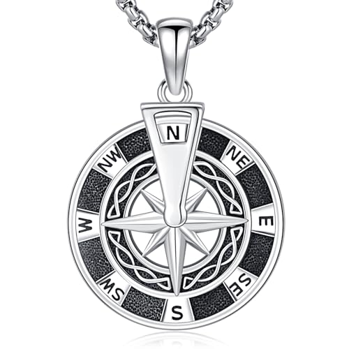 Friggem Collar Brújula, Colgante Brújula de plata de ley 925 et Collar Colgante Hombre, Joyería Amuleto Regalos de Graduación para hombre mujer