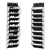 WERNNSAI Over The Door Shoe Organizer with Clear Curtain Dustproof, 9-Shelf Shoe Rack, Deep Pockets Large Hanging Shoes Rack for Closet Door Dorm Bedroom Guest Room Black