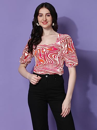Image of Sheetal Associates Women Casual Puff Sleeves Self Design Top