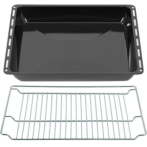ICQN Tiefes Backblech Set mit Gitter 46,5 × 37 × 6 cm, Kompatibel mit Siemens, Bosch, Beko, Constructa, Neff & Amica, Emaillierte Backbleche für Backofen &...