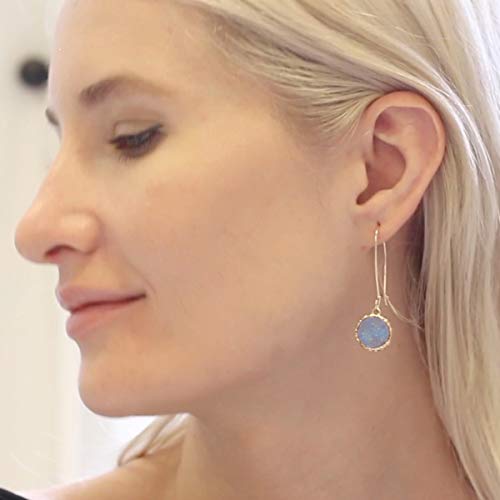 Humble Chic Simulated Druzy Threaders - Boho Glitter Upside-Down Long Hoop Dangle Drop Earrings For Women, Gold - Light Blue Stone #TOP6