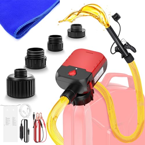 XR MARKET Auto-Stop Automatic Cordless Fuel Transfer Pump, 3.8 GPM, 4 Power Supply Options Fuel Transfer Pump Battery Powered, 51'' Long Hose Portable Fuel Pump, 4 Can Adapters Gas Can Pump for Diesel