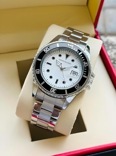 Image of AMERICANVIBER Luxury Diver Watch with Green Dial, Stainless Steel Band, Date Display, Quartz Movement