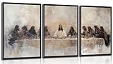 YUFXSTZV 3Pcs Jesus Last Supper Wall Art Christian Wall Decor Religious Faith Canvas Painting Scripture Jesus Wall Painting for Living Room Bedroom Church Unframed