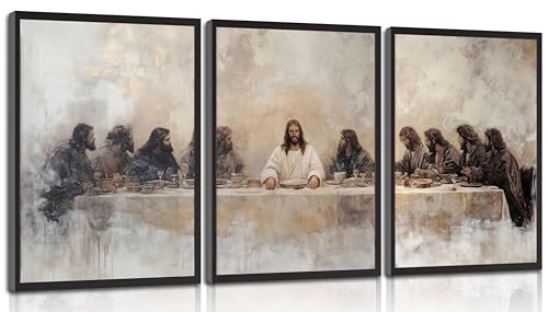 YUFXSTZV 3Pcs Jesus Last Supper Wall Art Christian Wall Decor Religious Faith Canvas Painting Scripture Jesus Wall Painting for Living Room Bedroom Church Unframed