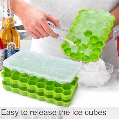Image of Auram Silicone Honeycomb Ice Cube Trays (Pack of 2) | Flexible Moulds for Small Cubes, Whiskey & Cocktails | Soft & Easy Release (Color May Vary)