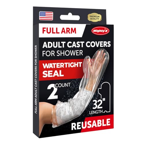 100% Waterproof Cast Covers for Shower Arm Adult - Tight Seal - 2pk Reusable Cast Protectors - Full Arm Bag Sleeves - Strong and Durable