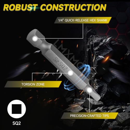Image of Square Drive Bits 12pcs Magnetic Square Head Screwdriver Bits SQ2 High Magnetic Drill Bit Set (50mm 65mm 150mm) for Power Screwdriver Drill Impact Driver