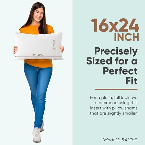 Image of Pillowflex Synthetic Down Pillow Insert 16x24 in - Karate Chop Pillow | Large Rectangle Sham Form, Plush Polyester Cotton Blend, Cloud-Like Comfort, Clump-Resistant Fill, Smooth Elegant Finish