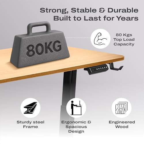 Image of Da URBAN Electronic Height Adjustable Desk Ergonomic Controller Work from Home with 3 Presets | 1 Year Warranty | (48 * 24) Inches Desk Table (Brown)