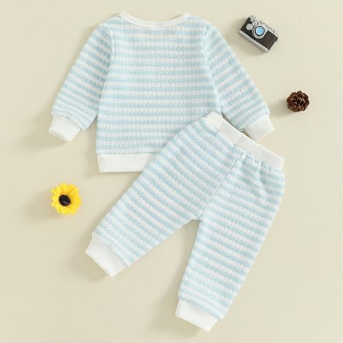 Toddler Baby Boy Striped Outfits Crochet Knitted Sweatsuit Long Sleeve Sweatshirt Tops Leggings Pants Set Fall Winter Clothes4