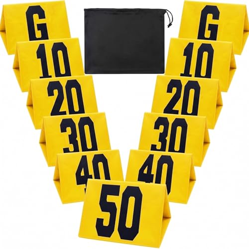 Joewuzun Set of 11 Football Yard Markers Field Markers Orange High Visibility Weighted Yardage Markers with Portable Carrying Bag Football Gear for Football Training Equipment (Yellow)