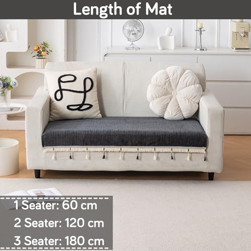 Image of HOKIPO 'Serenity Tassel' Chenille 2 Seater Sofa Cover with Tassel - Midnight Graphite (IN-891-DGRY)