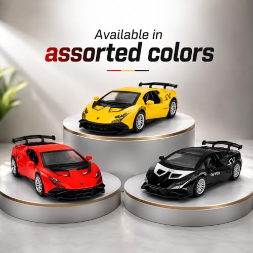 Image of Lamborghini 1:36 Scale Toy Car for Kids | Die-Cast Model Alloy Metal Pull Back Action Toy Vehicles | Openable Doors Light and Sound Toy Car for Boys, Multicolor (Color As Per Stock)