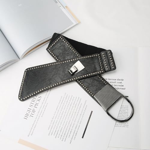 Wide Punk Style Belt Elastic Belt Fashionable and Versatile Elastic Rivet Waist Belt Punk Style Waist Belt for Women3