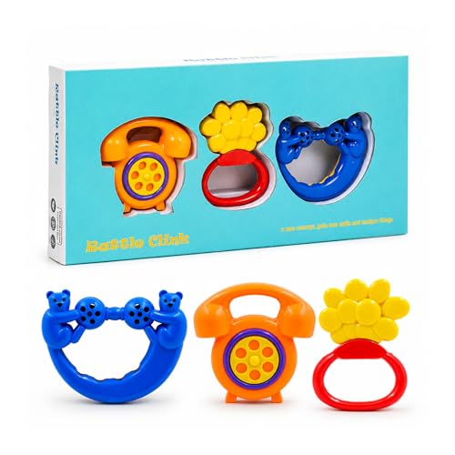 Image of WISHKEY Plastic Rattle Toys for Infants, BPA Free Non-Toxic Shake & Grab Toys for Babies, Early Age Toys, Colorful Toys, Ideal Gift for New Born Babies, Multicolor (Pack of 3)