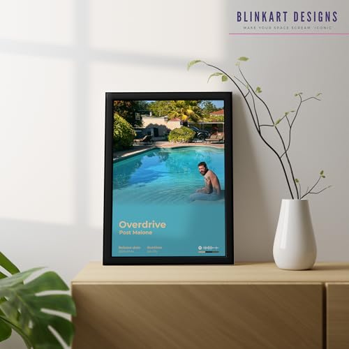 Image of BLINKART Post Malone- Overdrive Wall Photo Frames | Wall Art for Bedroom, Living Room, Studio or Office | Album Cover Print with Spotify Song Link QR Code | Gift for Fans - 8x12 In