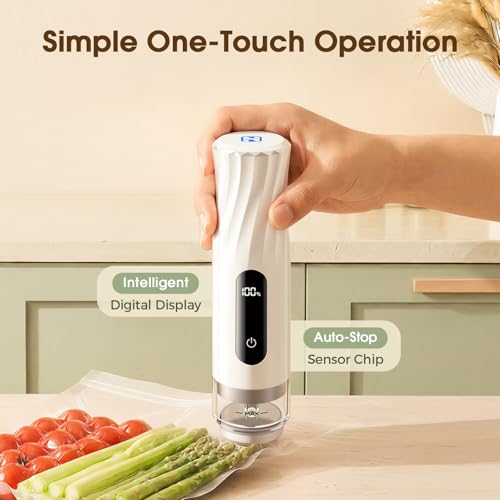 Compact Vacuum Sealer for Food (Handheld Vacuum Sealer + 30 Reusable Vacuum Sealer Bags) Food Saver Vacuum Sealer Machine with Battery Display, Travel Lock and Visible Water Tank for Kitchen Meal Prep - image 3