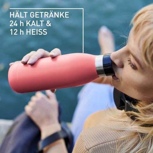 Emsa Bludrop Isolier-Trinkflasche, 0,5 Liter, 100% dicht, Quick-Press Verschluss, Ergonomischer 360° Trinkgenuss, 12h warm, 24h kühl… – Ansicht 4
