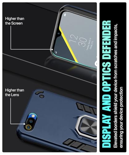 Image of WOW IMAGINE Shock Proof Back Case Mobile Cover for Realme C2 | Back Cover Case (Tough Armor | Hybrid PC + TPU | Ring Holder & in-Built Kickstand | Blue)