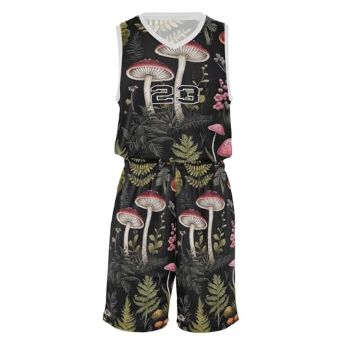 FLildon Forest Mushroom Boys Basketball Jersey Set Tank Top Shorts Tracksuit Sport Training Suit for Kids, XXL