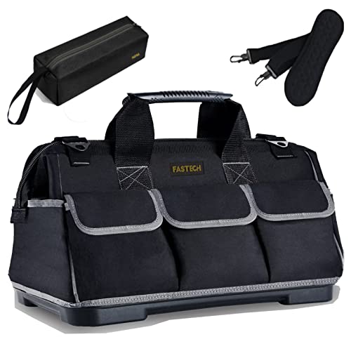 Image of FASTECH 22-inch Wide Mouth Tool Bag with Water Proof Molded Base, Waterproof Tool Organizer Bag for Men with Adjustable Shoulder Strap (Grey-22INCH)