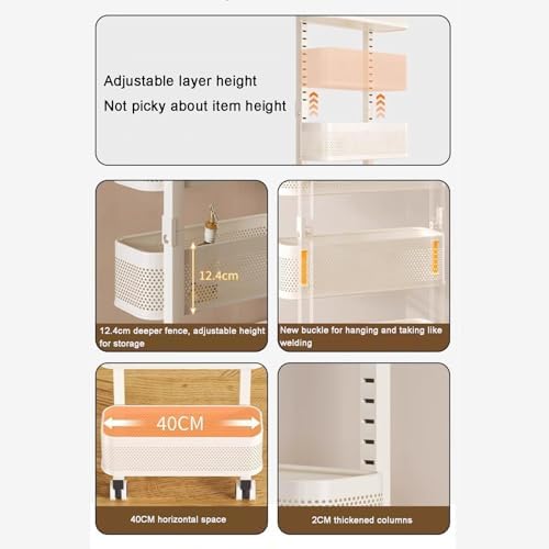 Mobile Rolling Storage Cart, 4/5/6-Tier Utility Rack with Mesh Baskets, Versatile Organizer Trolley for Bathroom & Kitchen, Space-Saving Shelving Solution