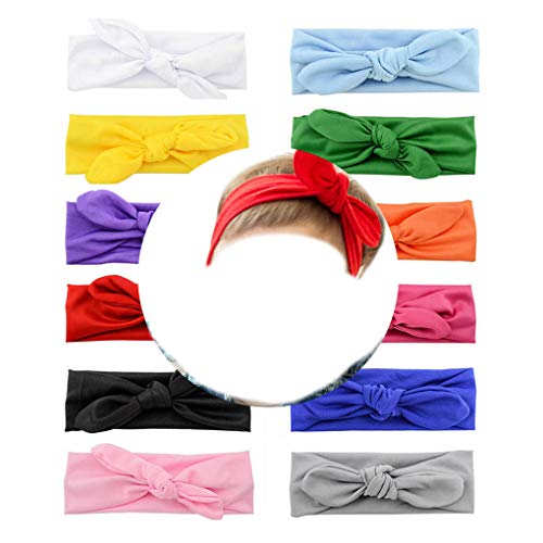 Kingrol 12 Pack Bunny Ear Baby Headbands Turban Knotted for Newborn, Infant, Toddler, Little Girl
