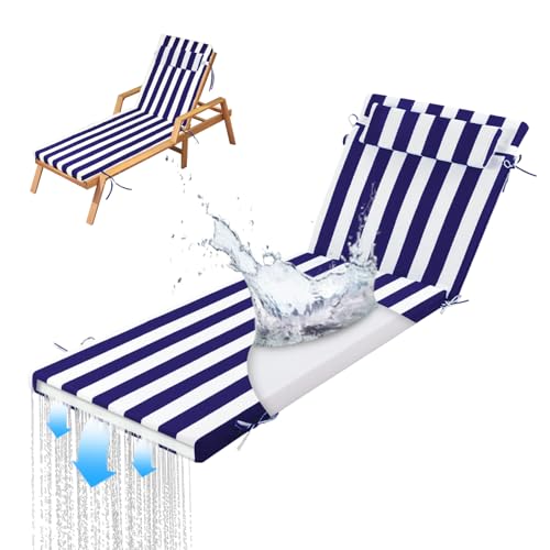 Chaise Lounge Chair Cushion Replacement, 72 x 21 x 3 Inch Outdoor Patio Cushion, Water-Resistant, High-Density Foam for Poolside & Backyard (1, Dark G