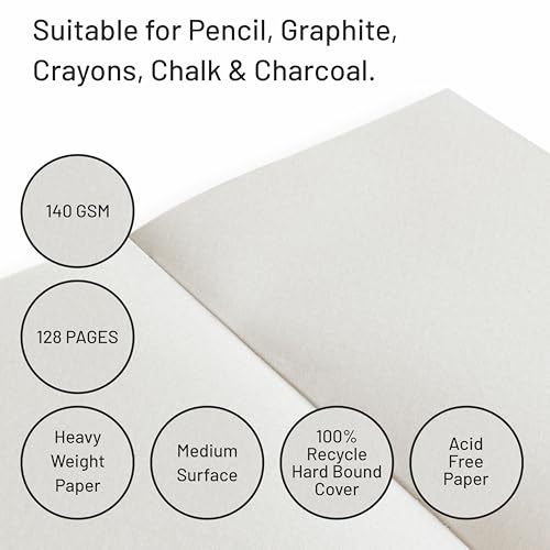 Image of Anupam Earth Sketche Drawing Book A5 | 100% Recycled Hardbound Cove Book | 140 GSM | Acid Free 65 Sheets / 128 Pages | Drawing Sketchbook for Artists and Students | for Dry Techniques