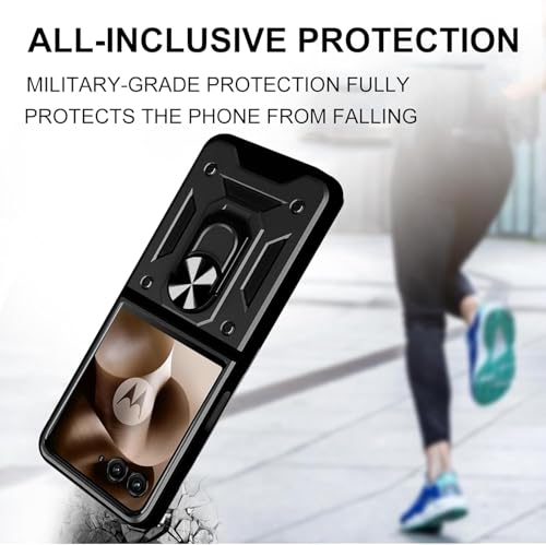 Image of Scalebee Tough Armor Case Cover for Moto Razr 60 /50 5G, Black | Ring Holder & Kickstand, 360 Degree Protection, PC & TPU Material, Bumper Design