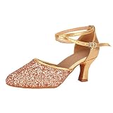 Tanzschuhe Damen Standard Latein Funkeln Dance Schuhe Ballsaal Salsa Tango Tanzen Schuhe Hochzeit Abendschuhe Knöchelriemen, Celucke Klassische Pumps Elegante Brautschuhe (Pink, 39 EU)