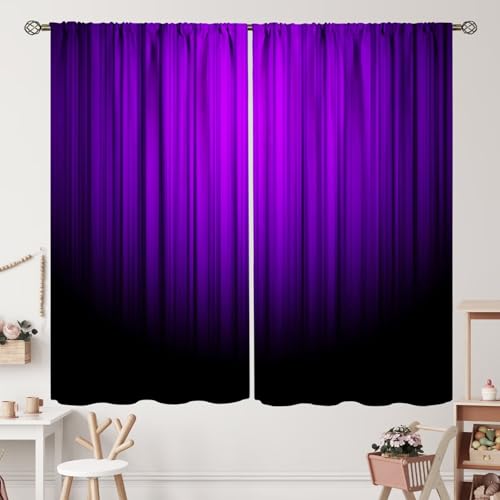 ZhiRain Cortinas de color morado y negro a rayas degradadas, elegantes, brillantes, sólidas, abstractas, con bolsillo para barra, para dormitorio, sala de estar, decoración de ventanas, juego de 2