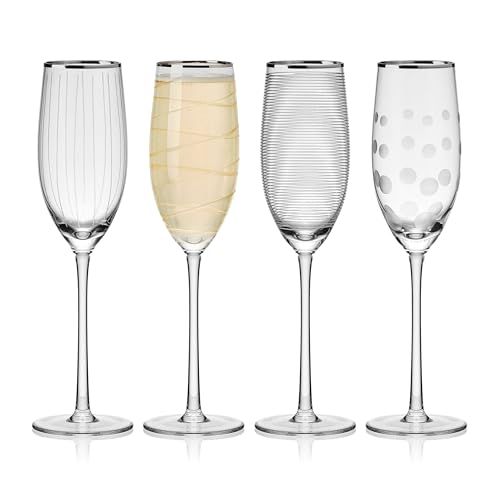 Copas de champán Mikasa Cheers juego de 4 piezas de 8 onzas con borde de platino grabado 7